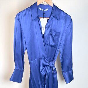 Zara Satin mini wrap dress in Royal blue Size XS. NWT